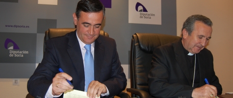 EL PTE DE LA DIPUTACIÓN Y EL OBISPO DE OSMA SORIA EN LA FIRMA DE DOS CONVENIOS DE COLABORACIÓN